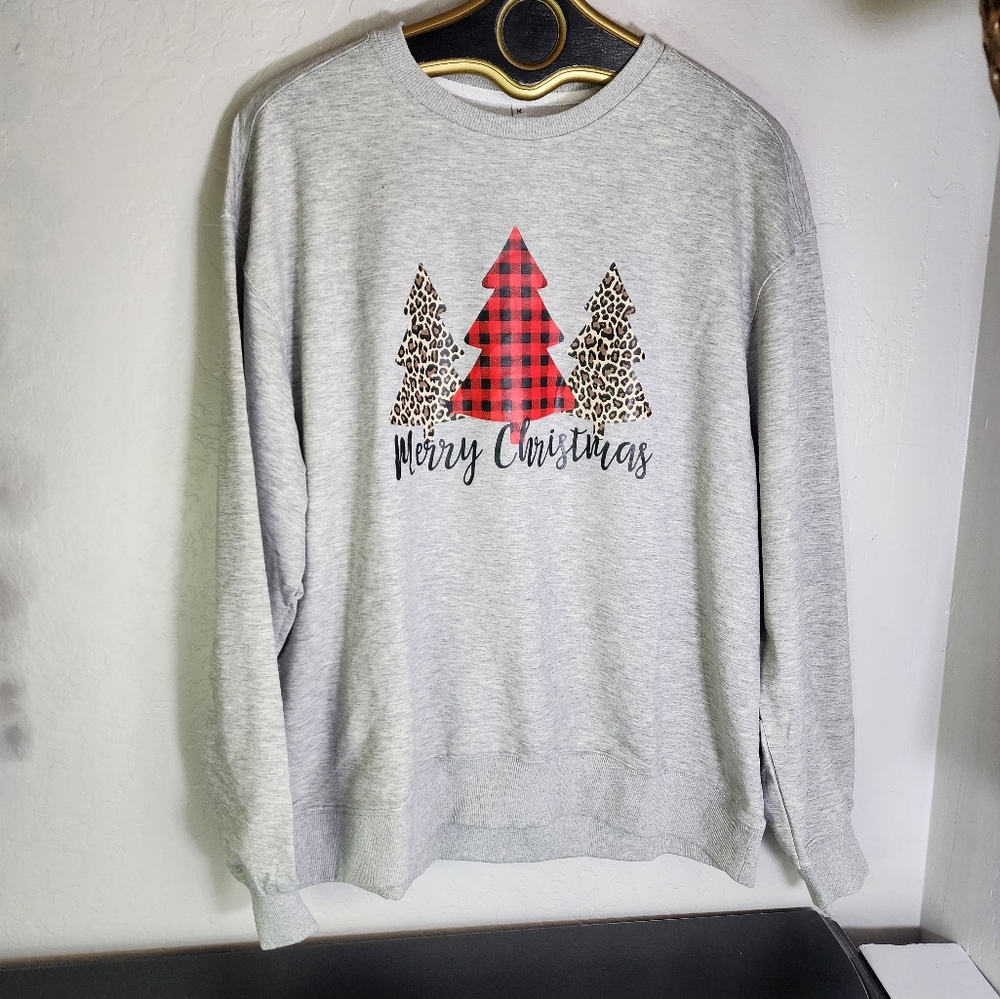 Merry Christmas Oversized Grey Marbled Sweater Size Medium